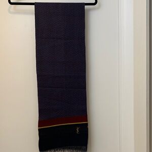 Yves Saint Laurent Men’s Purple Wool Scarf with Red and Gold Trim